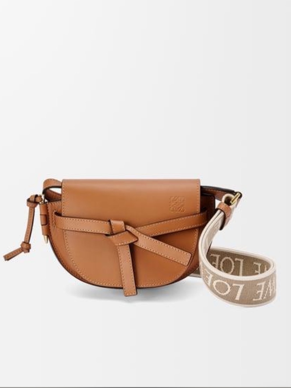 Loewe Gate Mini Leather Crossbody in Tan with Logo Strap